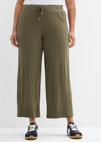 Jersey broek in een soepele viscosemix, Kleur: donkerolijfgroen