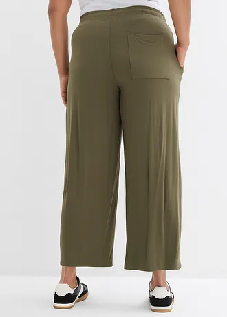 Jersey broek in een soepele viscosemix, Kleur: donkerolijfgroen