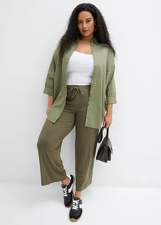 Jersey broek in een soepele viscosemix, Kleur: donkerolijfgroen