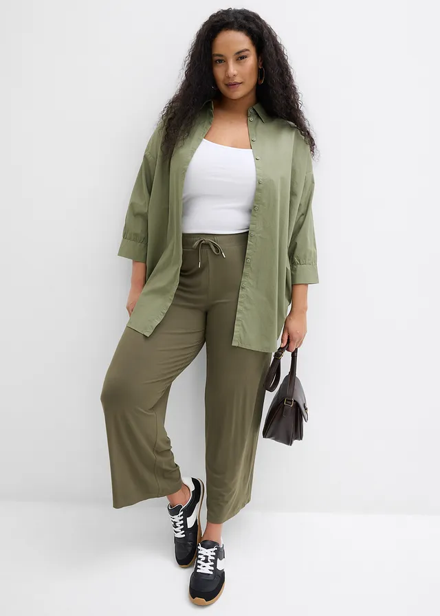Jersey broek in een soepele viscosemix, Kleur: donkerolijfgroen