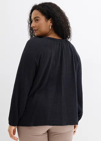 Blouse van luchtige mousseline, Kleur: zwart
