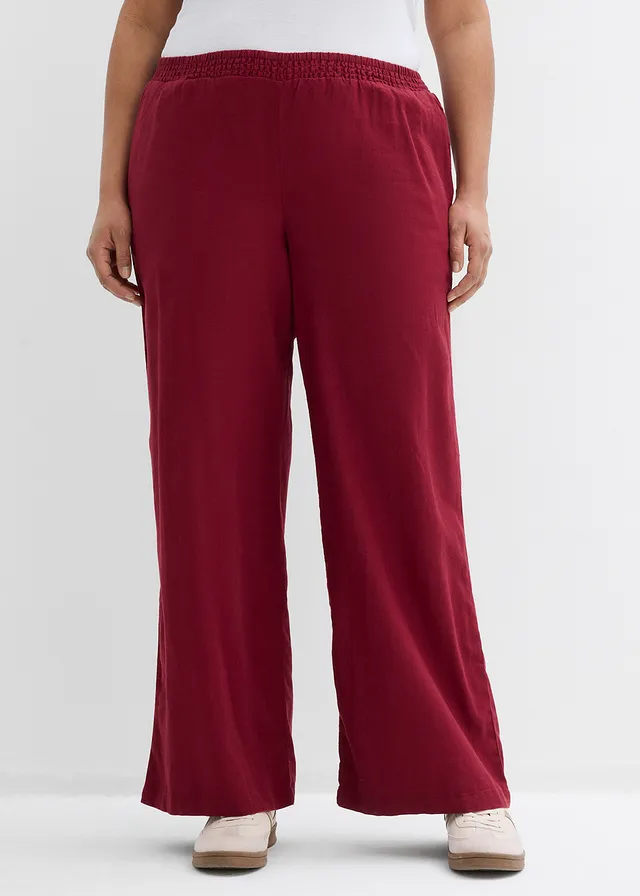 Pantalon palazzo en lin mélangé, Couleur: rouge érable