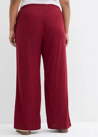 Pantalon palazzo en lin mélangé, Couleur: rouge érable