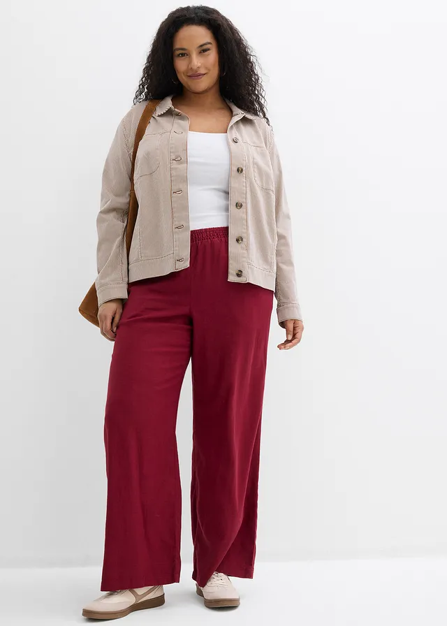 Pantalon palazzo en lin mélangé, Couleur: rouge érable