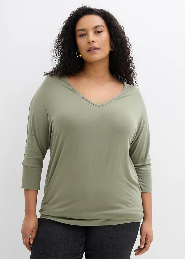 T-shirt oversize en viscose fluide, Couleur: olive