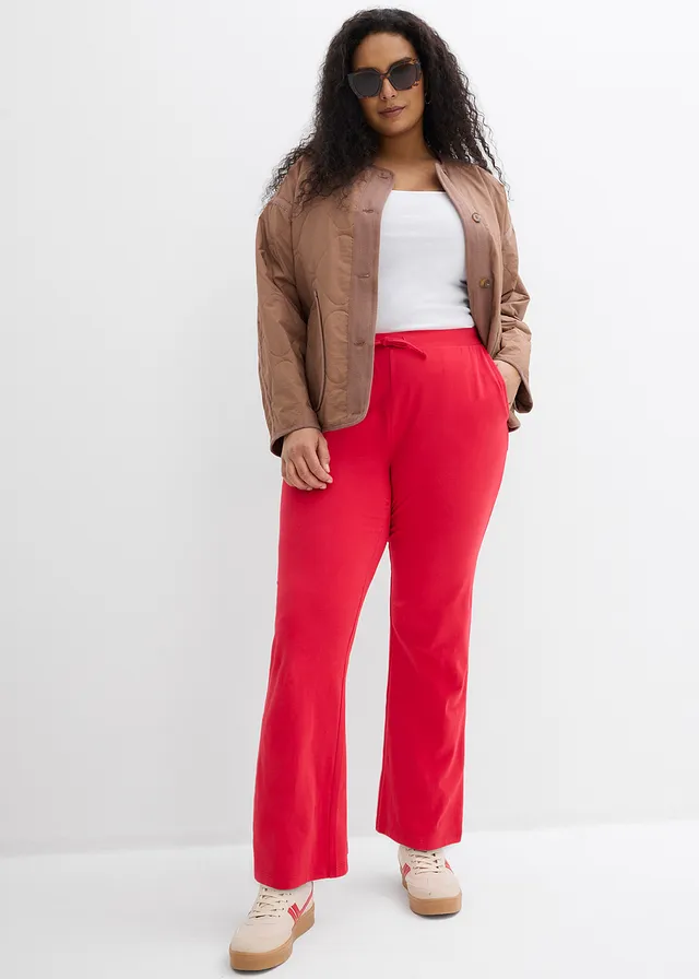 Broek met stretch en biologisch katoen, Kleur: rood