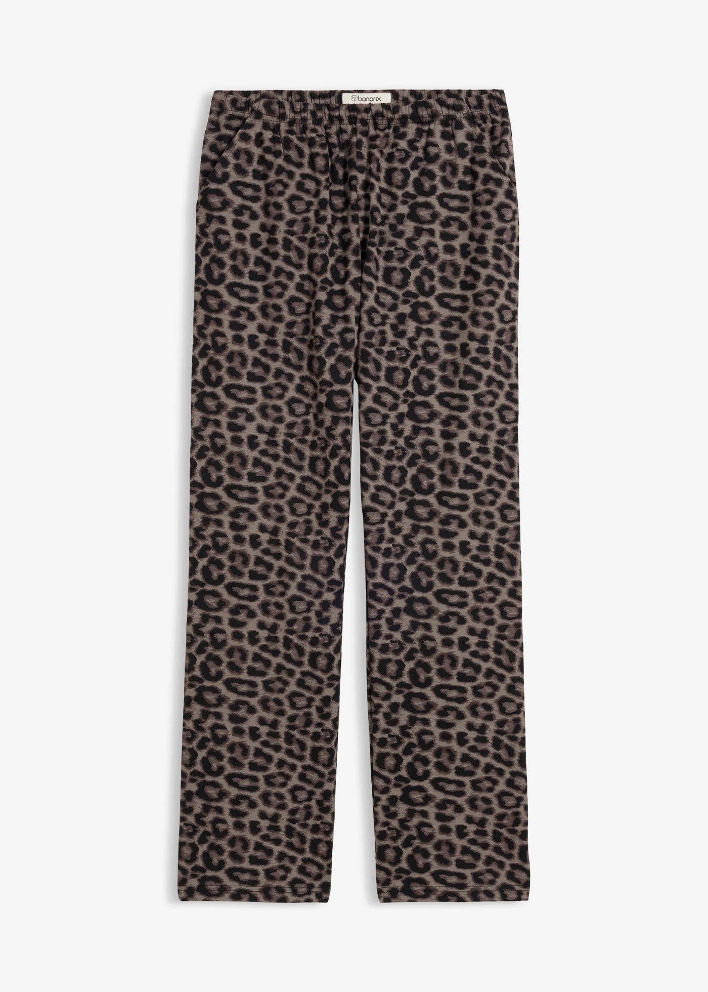 Sweatpants van een katoenmix met luipaardprint • zwart-donkerbruin-middenbruin-natuursteen luipaardprint • bonprix online shop