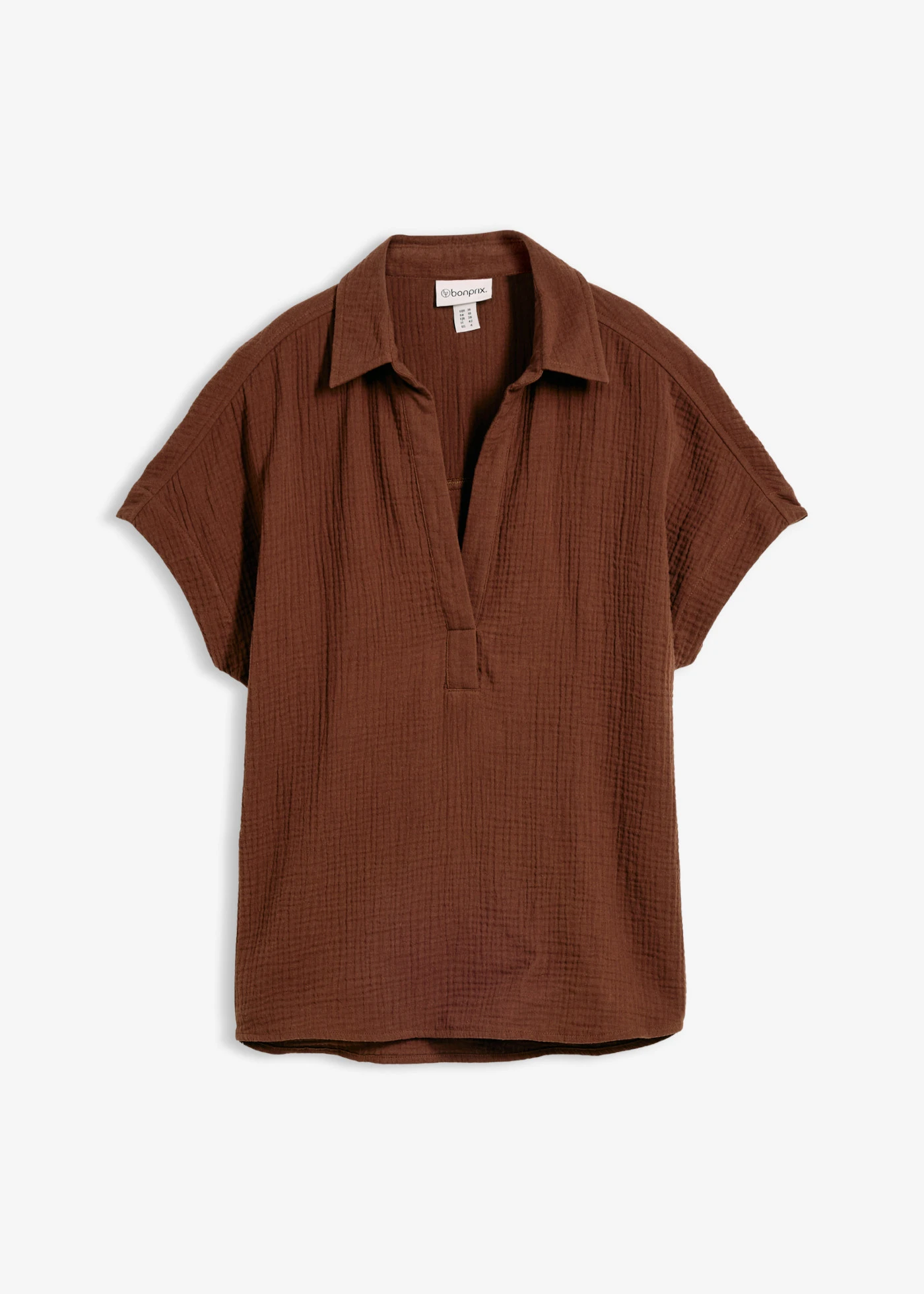 Blouse manches courtes en gaze de coton légère • marron • Boutique bonprix