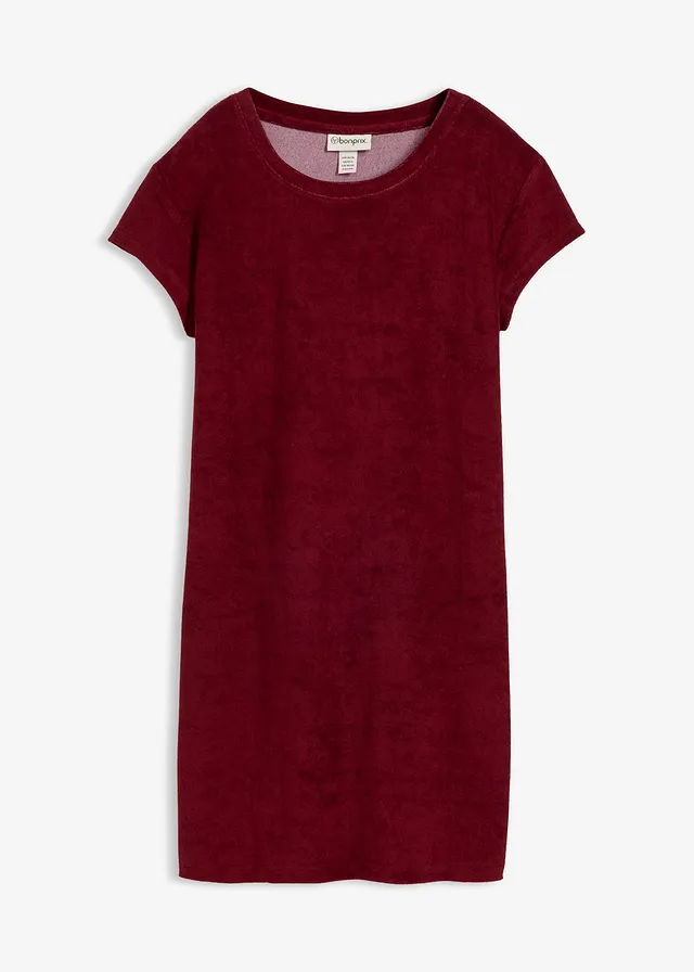 Sukienka T-shirtowa z frotte • czerwony rubinowy • sklep bonprix