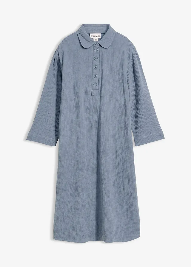 Robe-chemise en gaze de coton • bleu fumé • Boutique bonprix