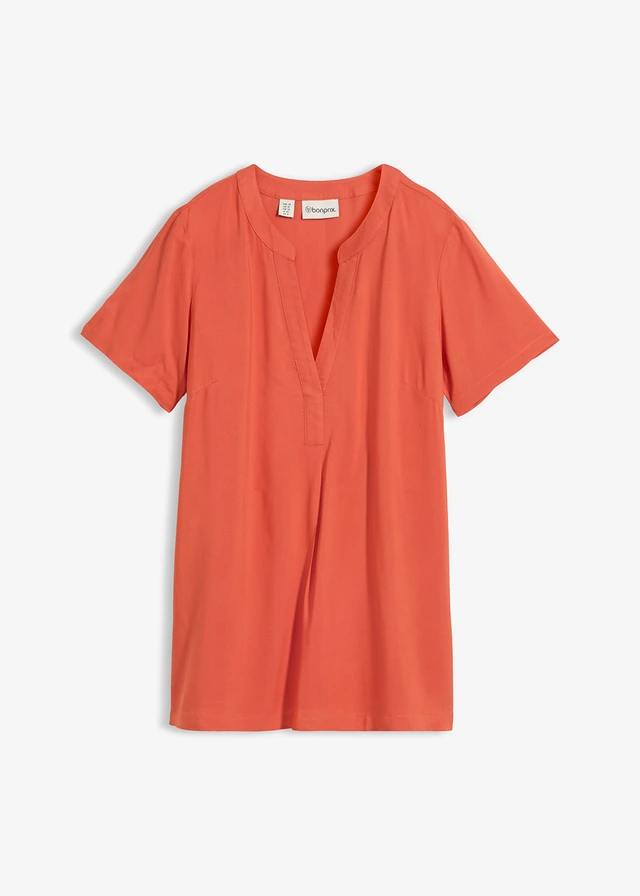 Lange tuniek van pure viscose, Kleur: kaneelrood
