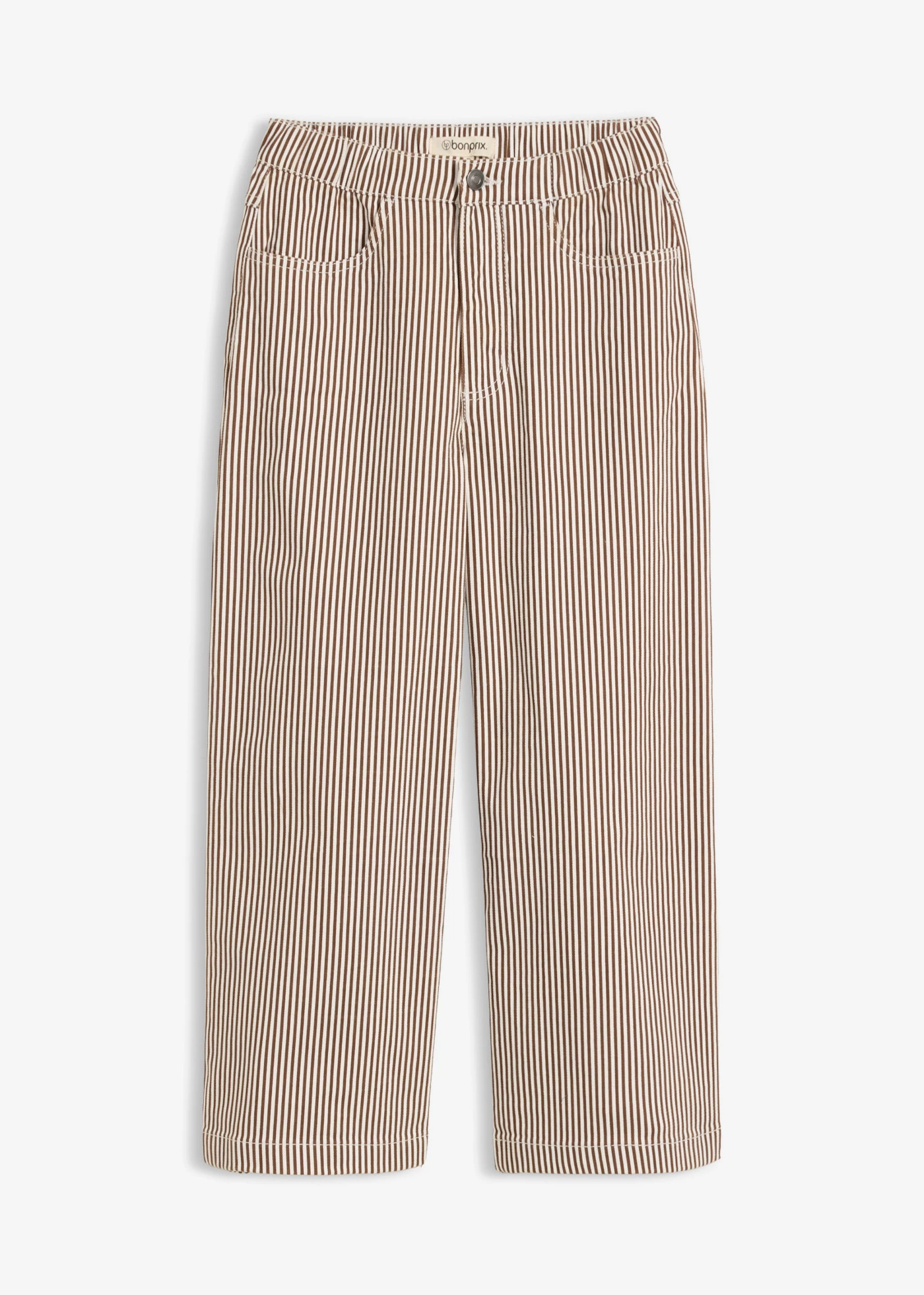 Twill broek met een comfortabele band • bruin/wolwit verticaal gestreept • bonprix online shop
