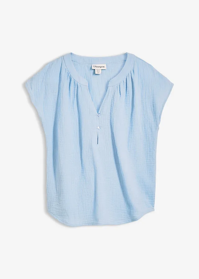 Blousetop van katoen • lichtblauw • bonprix online shop