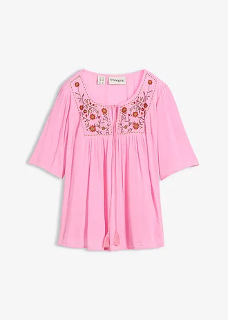 Crinkle tuniek van zachte viscose, Kleur: roze gebloemd