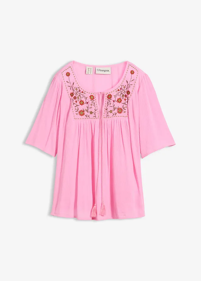 Crinkle tuniek van zachte viscose • roze gebloemd • bonprix online shop