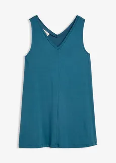 Lange top in een viscosemix, Kleur: blauwpetrol