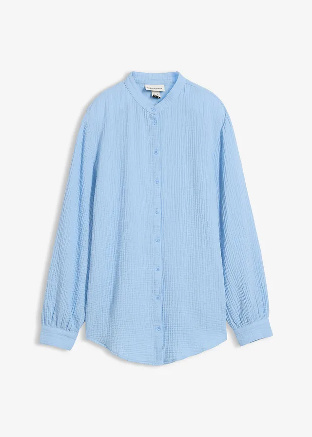 Chemisier long en gaze de coton • bleu clair • Boutique bonprix