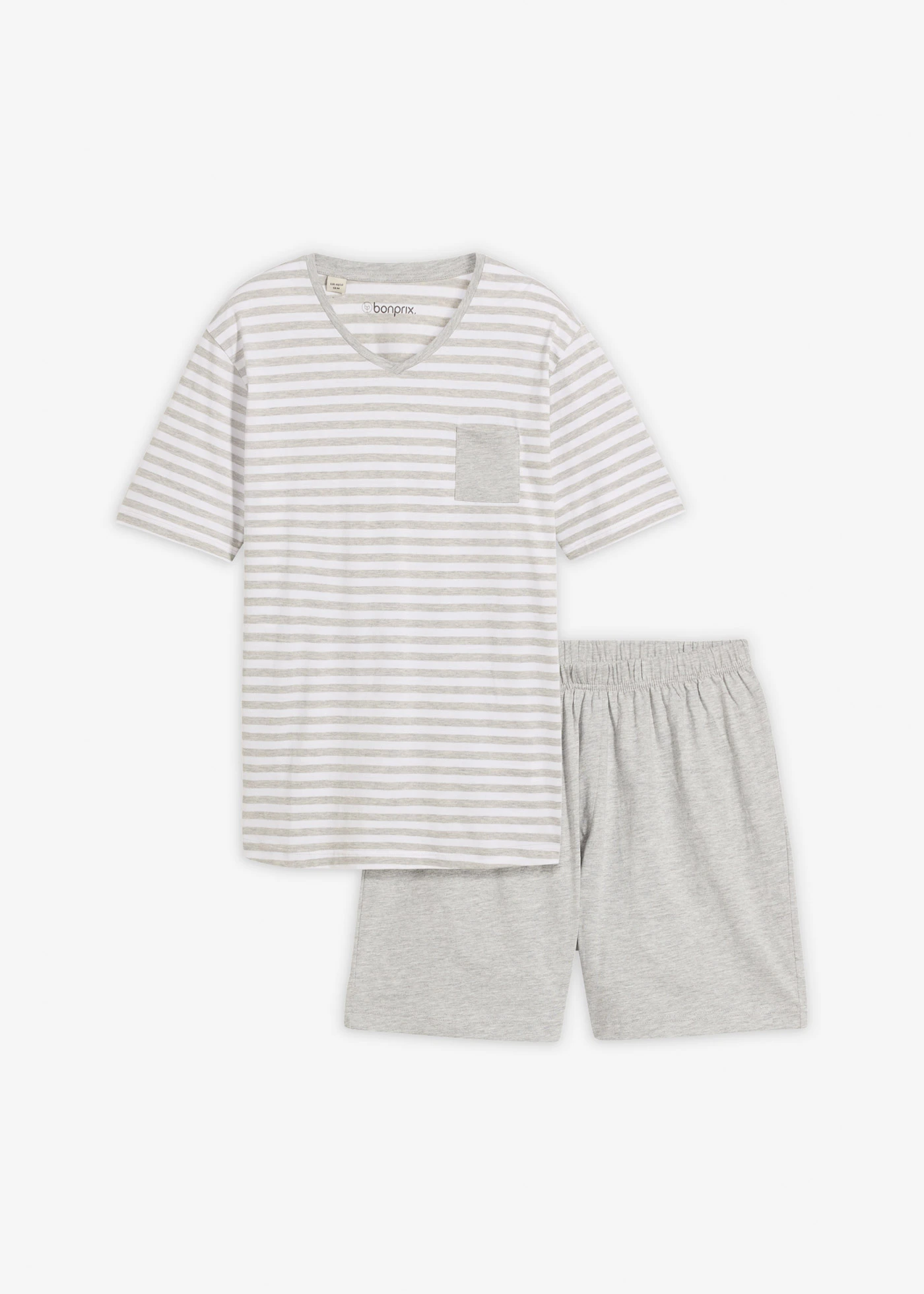 Pijama cu pantaloni scurți • gri deschis melanj/alb cu dungi • magazin bonprix