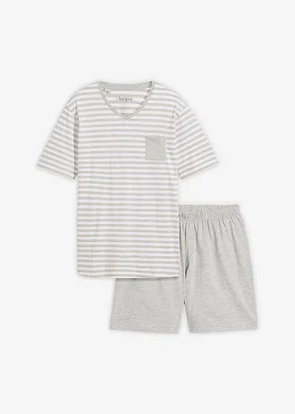 Pyjashort • gris clair chiné/blanc rayé • Boutique bonprix