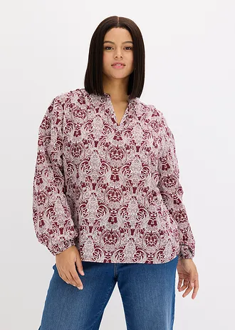 Blouse van puur katoen, Kleur: robijnrood-wolwit paisley