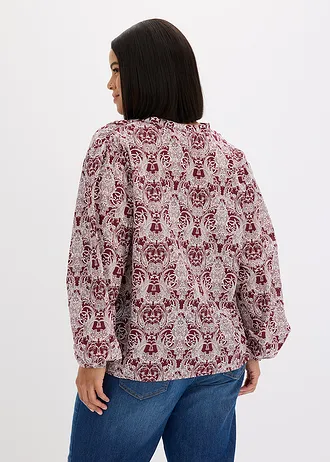 Blouse van puur katoen, Kleur: robijnrood-wolwit paisley