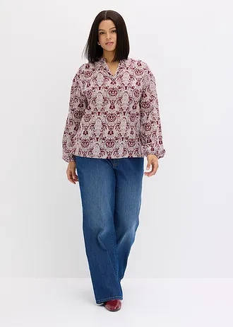 Blouse van puur katoen, Kleur: robijnrood-wolwit paisley