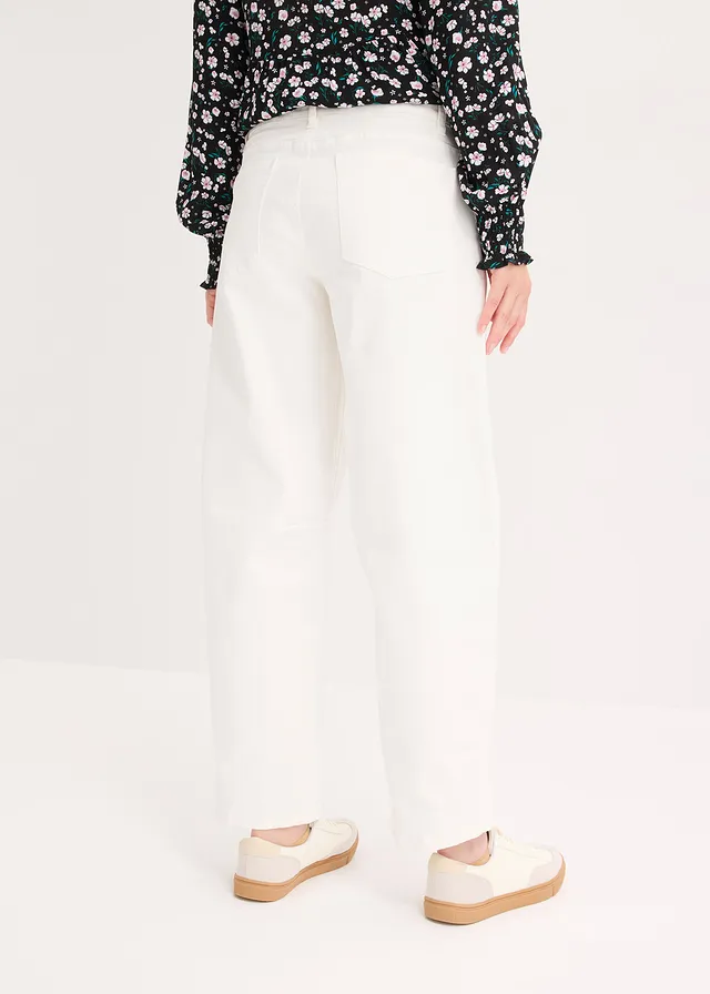 Twill broek van elastische katoenmix, Kleur: wolwit