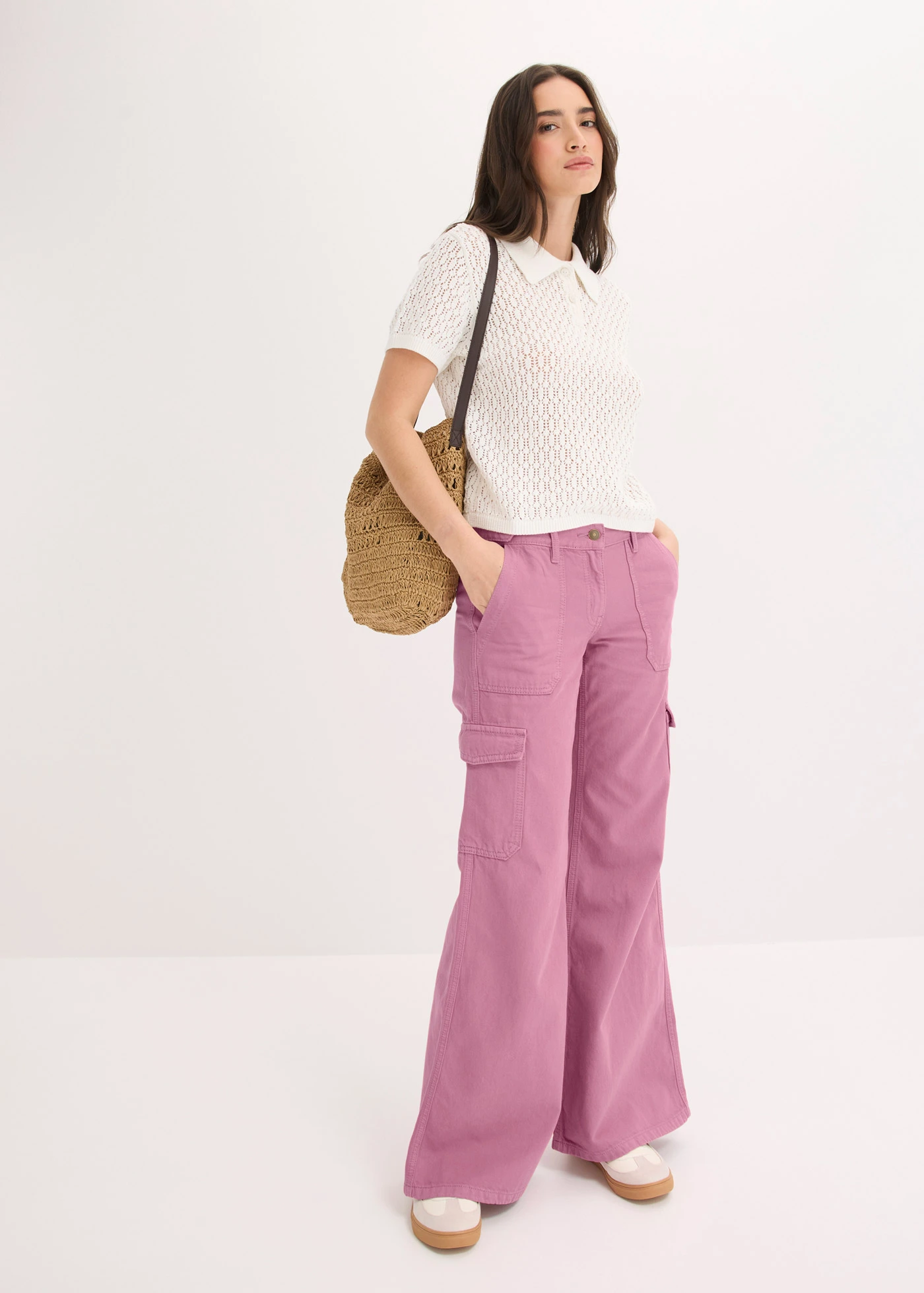 Cargo broek van puur katoen • mauve • bonprix online shop