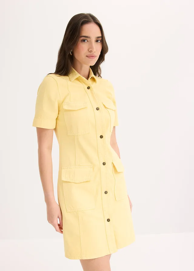 Robe courte 100% coton, Couleur: jaune clair