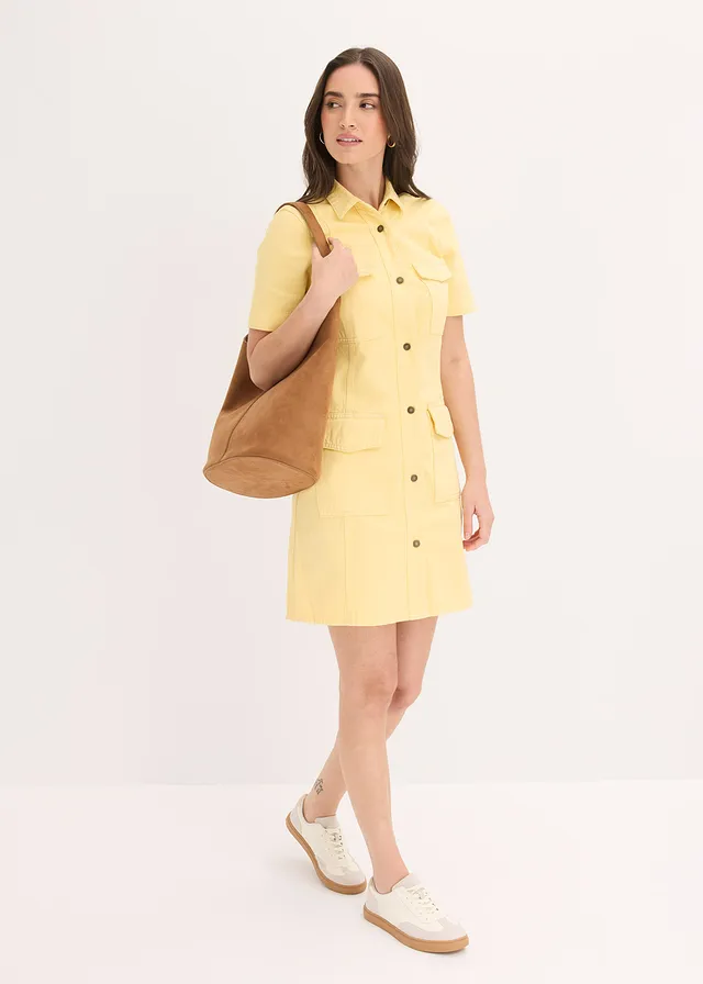 Robe courte 100% coton, Couleur: jaune clair