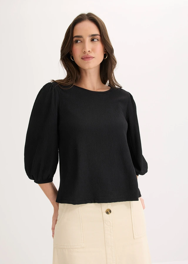 Shirtblouse van gestructureerde crêpe • zwart • product-page.page-title-suffix