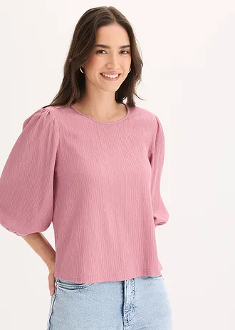 Blouse en jersey crêpe texturé, Couleur: mauve