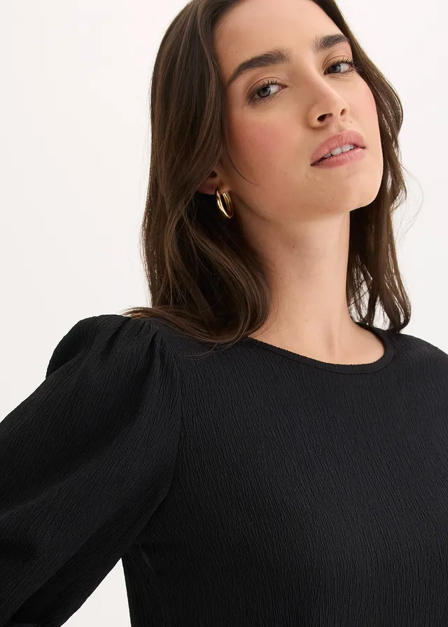 Bluză din crep texturat • negru • magazin bonprix
