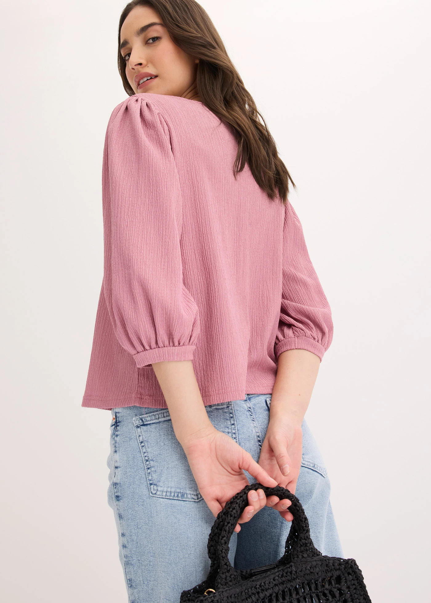 Blouse en jersey crêpe texturé • mauve • Boutique bonprix