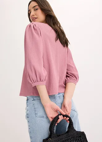 Shirtblouse van gestructureerde crêpe, Kleur: mauve