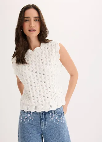 Top en maille 100% coton, Couleur: ecru