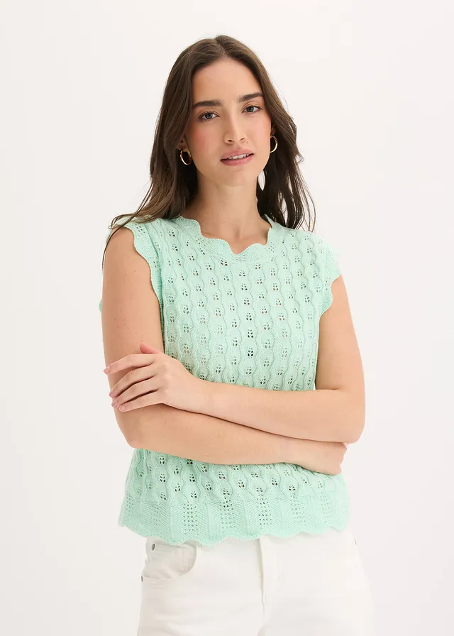 Top en maille 100% coton, Couleur: menthe clair