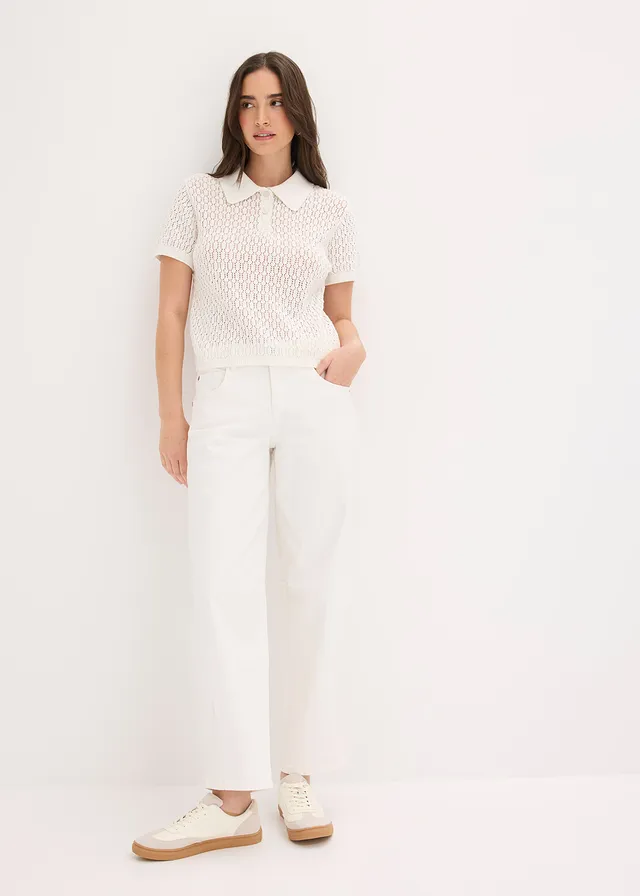 Pull ajouré 100% coton, Couleur: écru