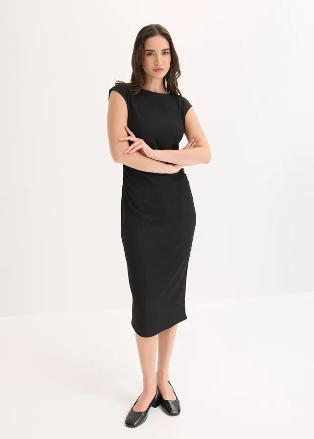Robe en jersey crêpe texturé, Couleur: noir