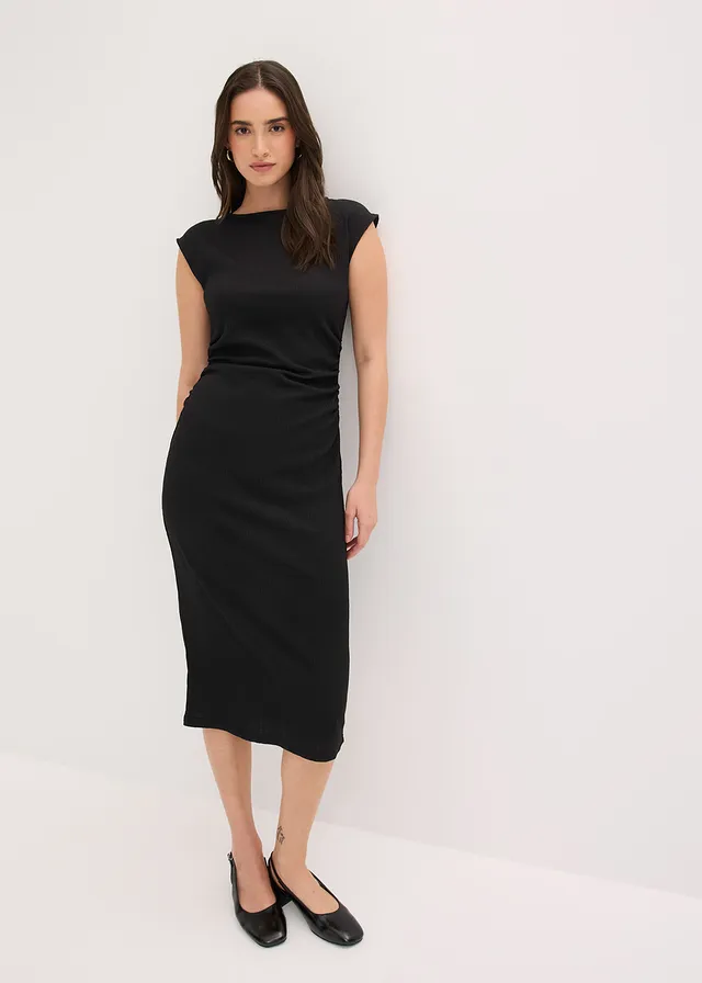 Robe en jersey crêpe texturé, Couleur: noir