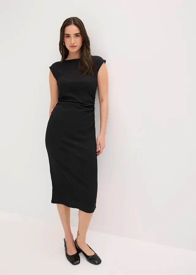 Robe en jersey crêpe texturé, Couleur: noir