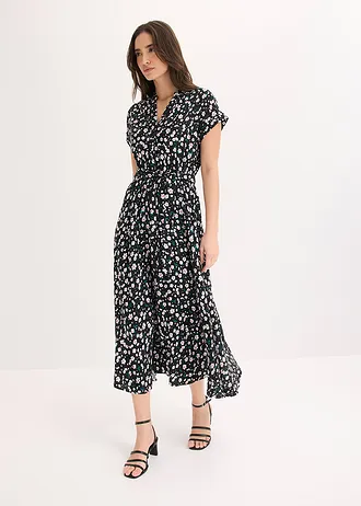 Overhemdjurk van soepele viscose, Kleur: zwart gebloemd