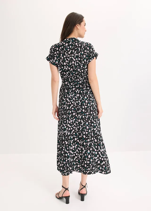 Robe-chemise fluide en viscose, Couleur: noir floral
