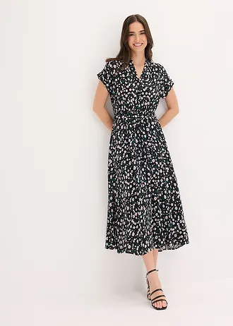 Robe-chemise fluide en viscose, Couleur: noir floral