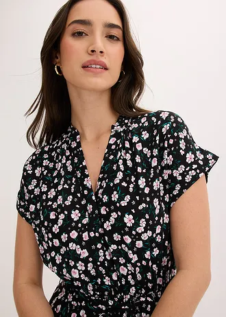 Overhemdjurk van soepele viscose • zwart gebloemd • bonprix online shop