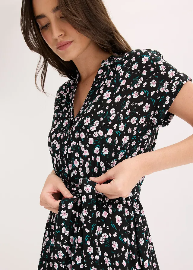 Overhemdjurk van soepele viscose • zwart gebloemd • product-page.page-title-suffix