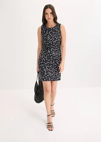 Getailleerde mini jurk van fijn mesh • zwart gebloemd • bonprix online shop