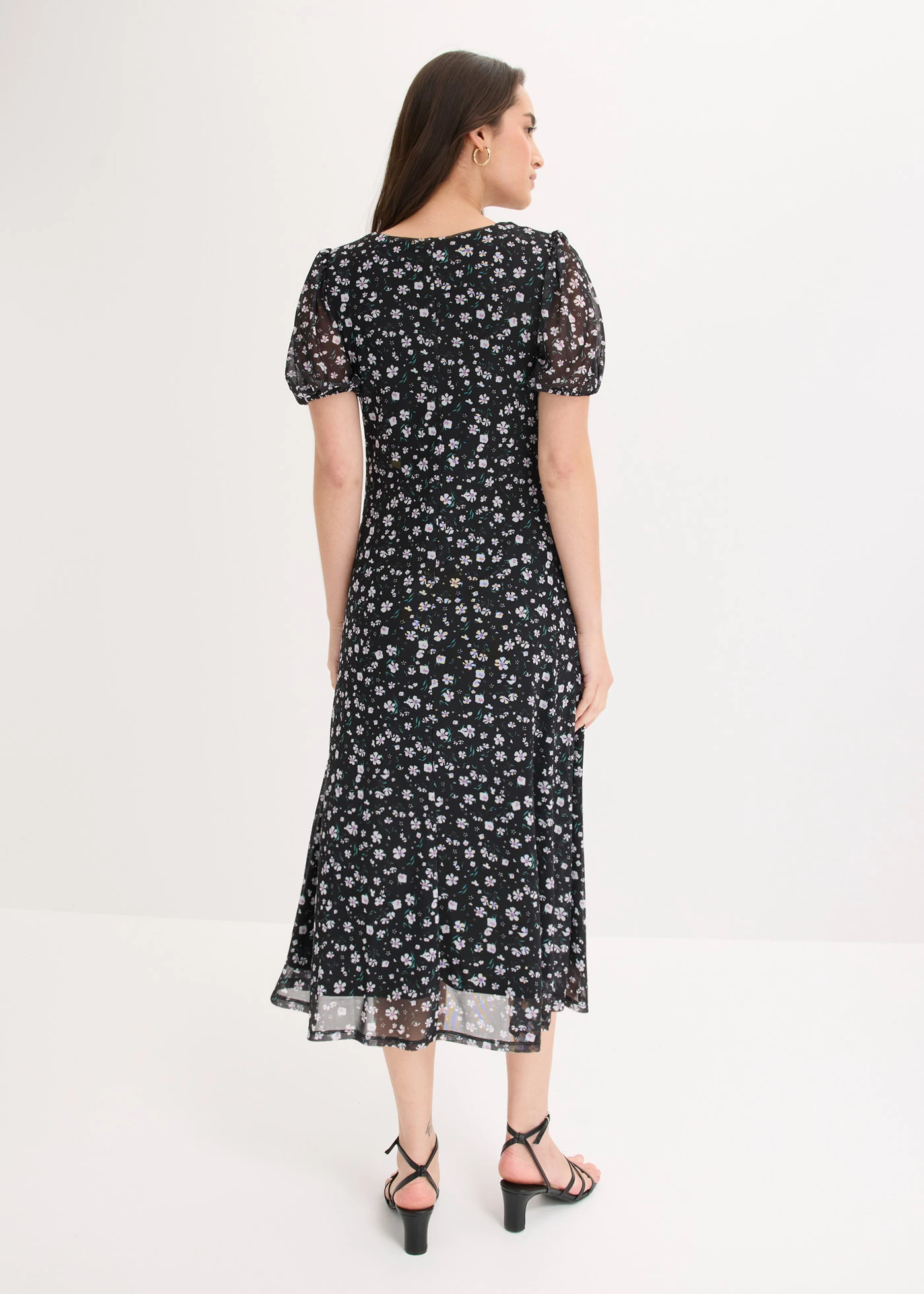 Jersey jurk van fijn mesh • zwart gebloemd • bonprix online shop