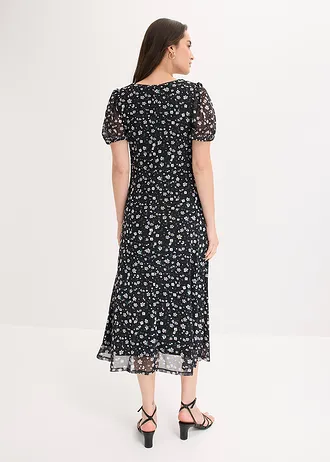 Rochie din jerse fin din mesh • negru înflorat • magazin bonprix