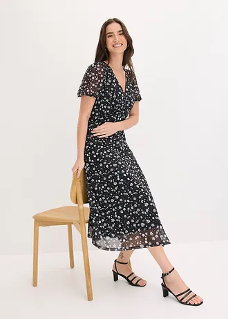 Rochie din jerse fin din mesh • negru înflorat • magazin bonprix